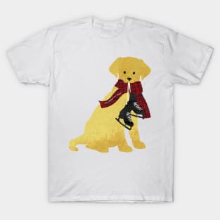 Preppy Golden Retriever Dog-Winter Ice Skates T-Shirt